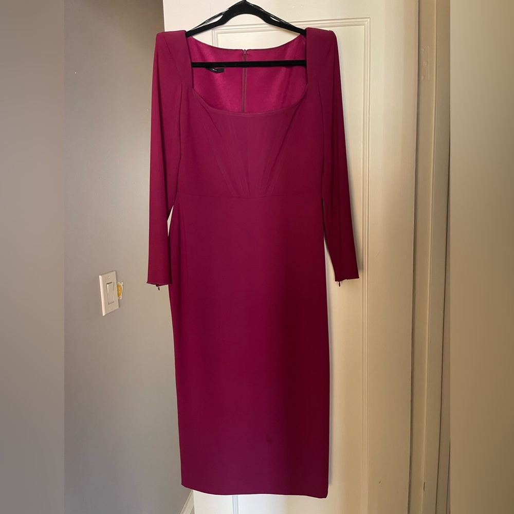 Alex Perry Leigh Strong-Shoulder Corset Midi Dress
